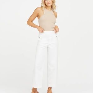 NWT Spanx Size Petite Small Stretch Twill Cropped Wide Leg Pant in White
